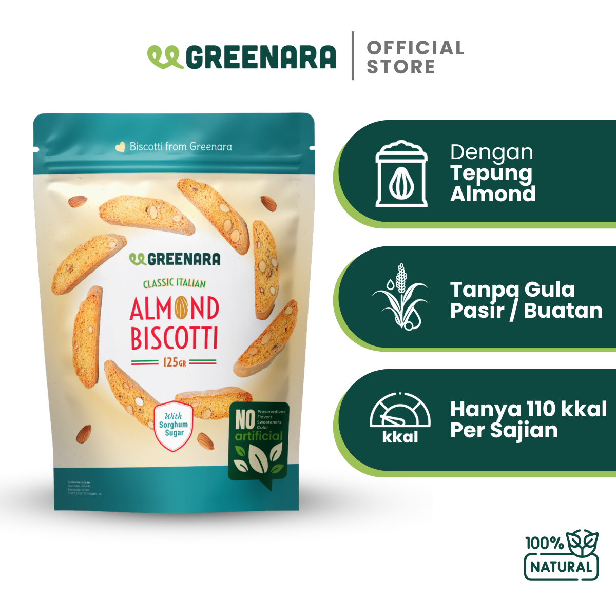 Greenara Classic Italian Almond Biscotti 125gr