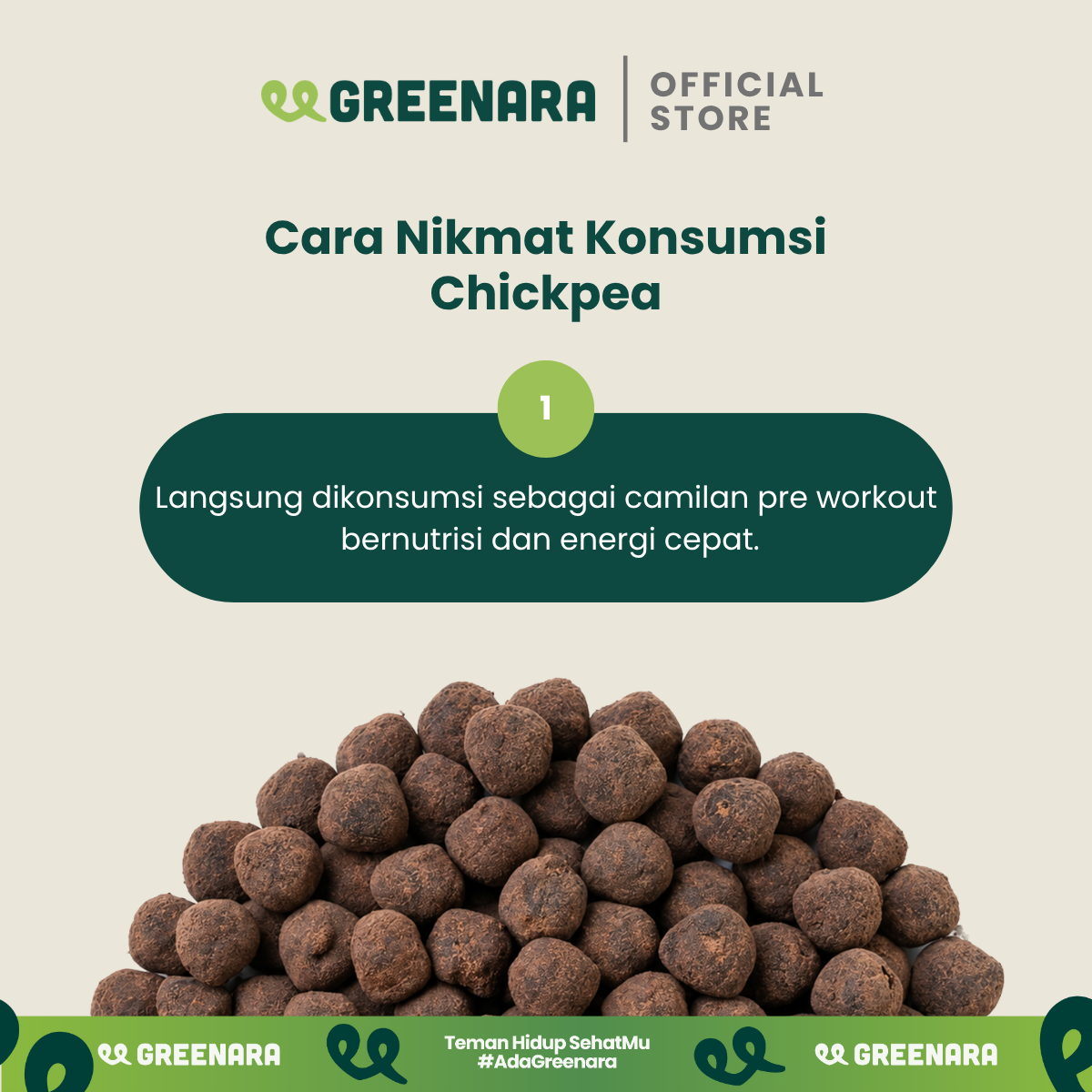 Greenara Natural Roasted Chickpea Dark Chocolate 56g / Kacang Arab Panggang Coklat / Snack Sehat