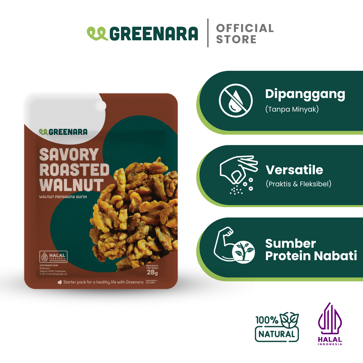 One Serving Savory Roasted Walnut 28g / Kacang Walnut