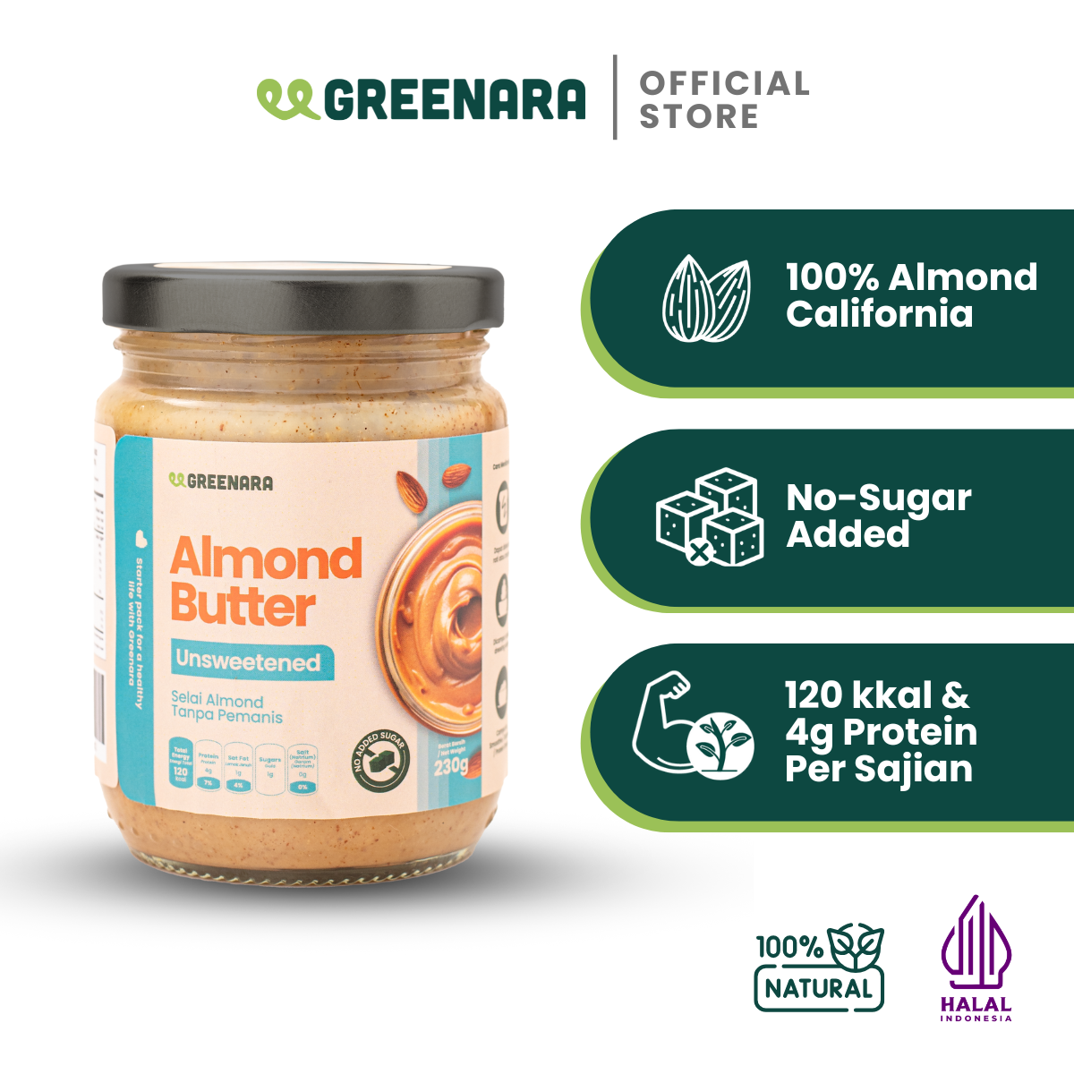 Unsweetened Almond Butter 230gr / Selai Almond