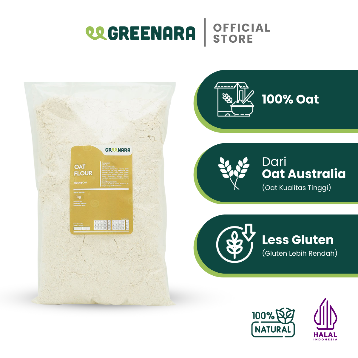 Greenara Oat Flour / Tepung Oat / Pilihan Tepung Sehat