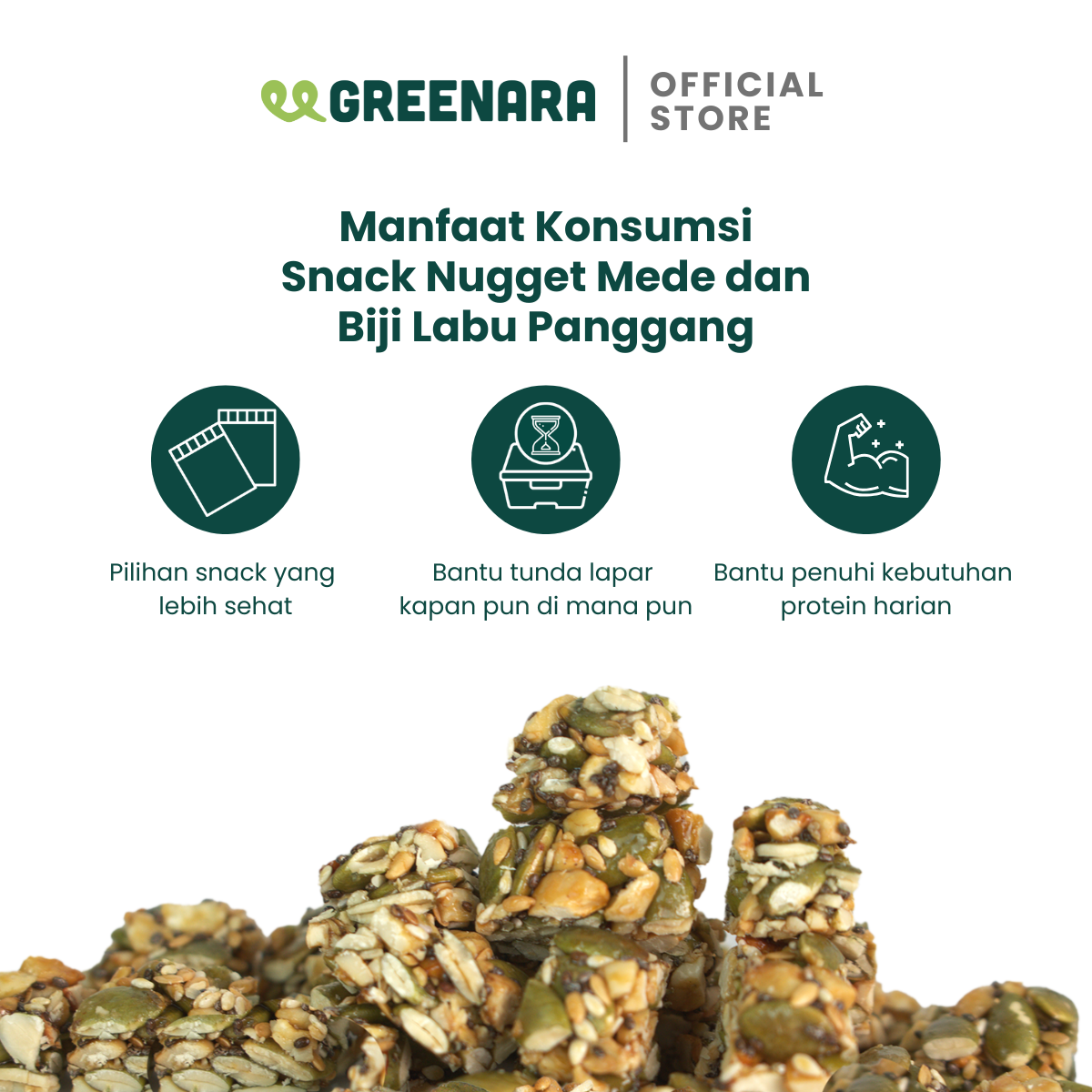 Greenara Nuggets Plant Based Snack Tinggi Protein / Cemilan Almond/ Cashew/ Pumpkin/ Wijen/ Peanut