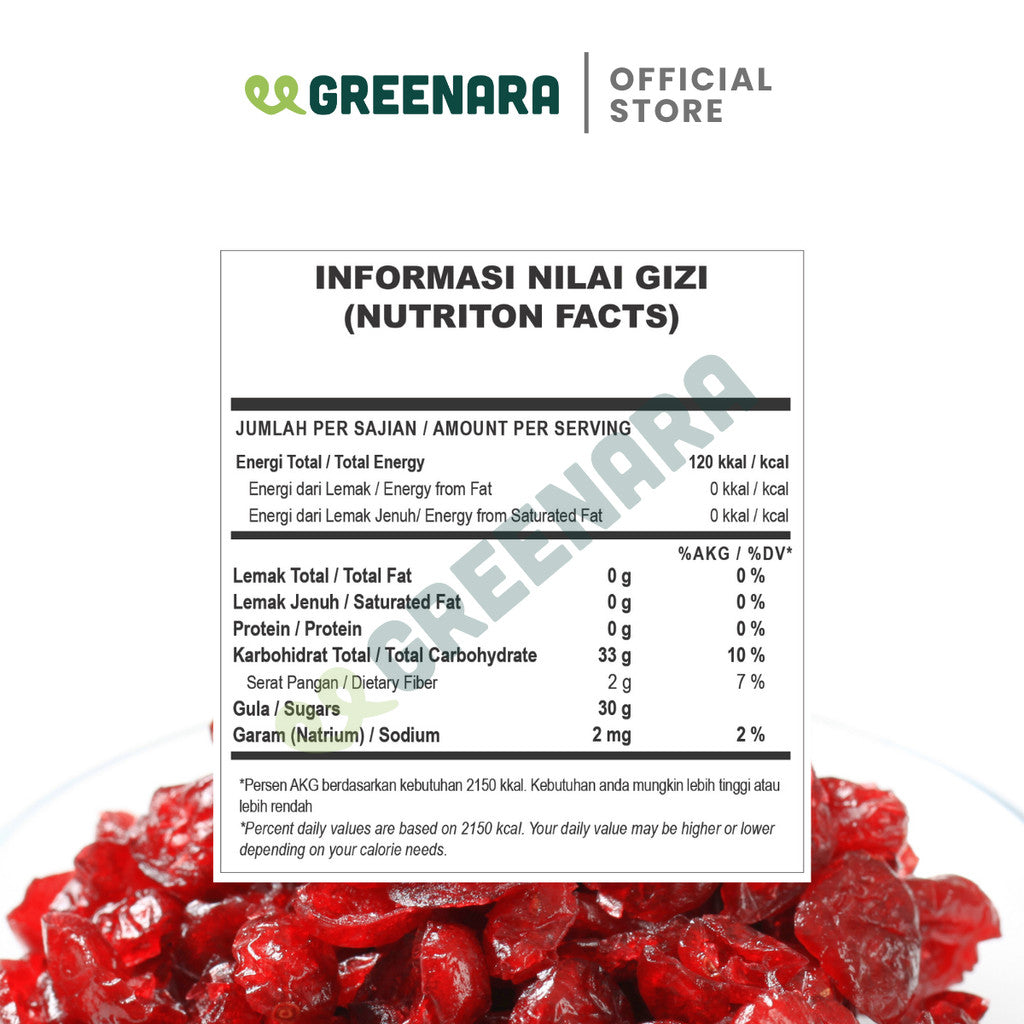 Greenara Natural Dried Cranberry 250gr / Buah Cranberry Kering