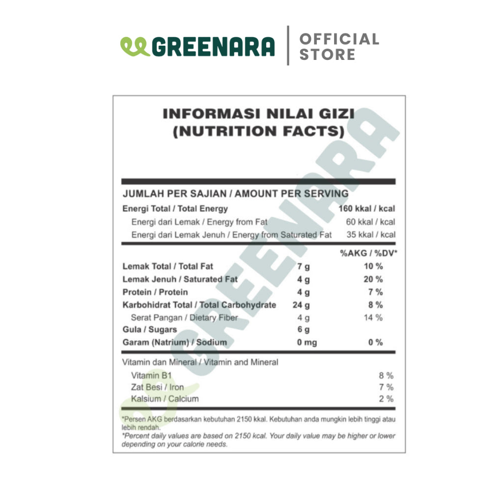 Greenara Vegan Granola Cokelat / Camilan Sehat (160kal/saji)