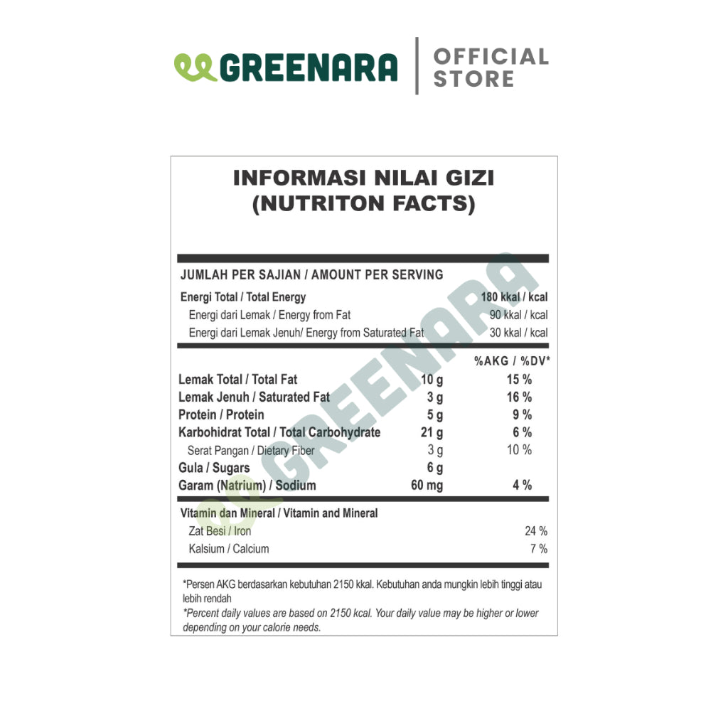 Greenara Vegan Granola Choco Peanut / Camilan Sehat (180kal/saji)