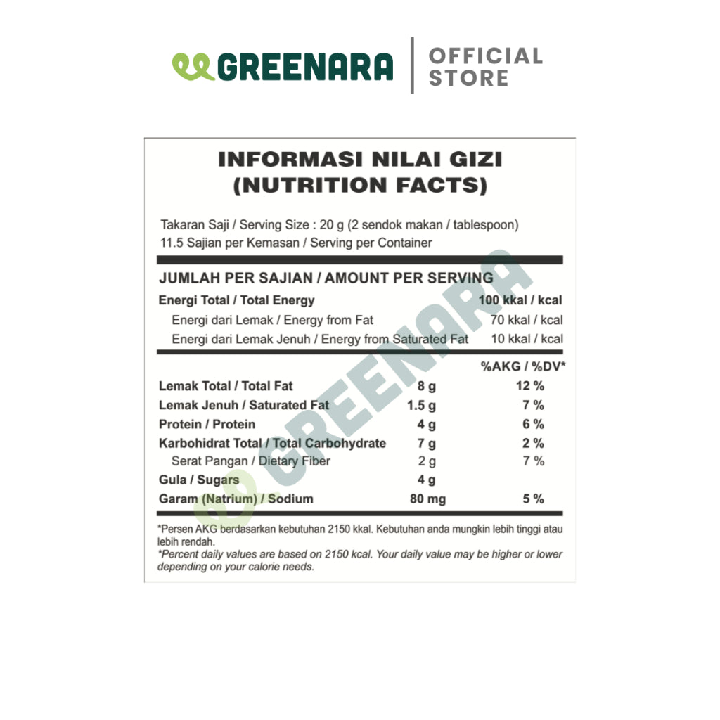 Greenara Natural Peanut Choco Butter 230gr Rendah Kalori (100kal/saji) / Selai Kacang Rendah Kalori
