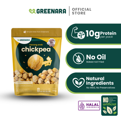 Greenara Natural Roasted Chickpea Savory 56g / Kacang Arab Panggang Gurih / Snack Sehat