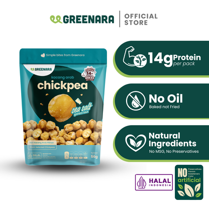 Greenara Natural Roasted Chickpea Sea Salt 56g / Kacang Arab Panggang Rasa Sea Salt / Snack Sehat