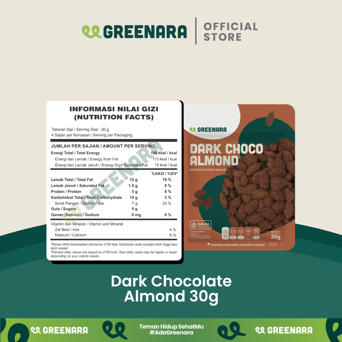 Satu Sajian Cokelat Hitam Almond 30g / Cokelat Almond