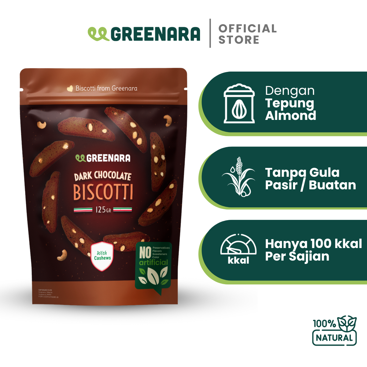 Greenara Dark Chocolate Cashew Biscotti 125gr