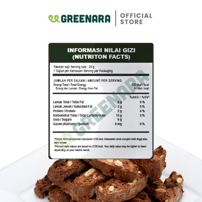Greenara One Serving Dark Chocolate Cashew Biscotti (100kal/Saji) / Biskuit Sehat Bebas Gluten Tanpa Gula Pasir / Camilan Sehat