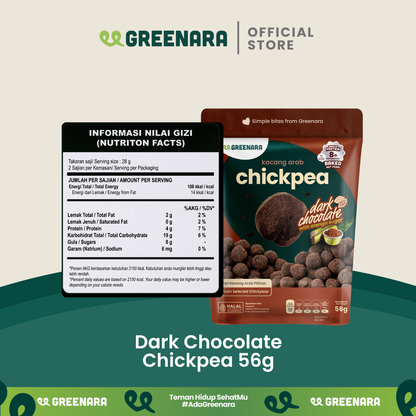 Greenara Natural Roasted Chickpea Dark Chocolate 56g / Kacang Arab Panggang Coklat / Snack Sehat