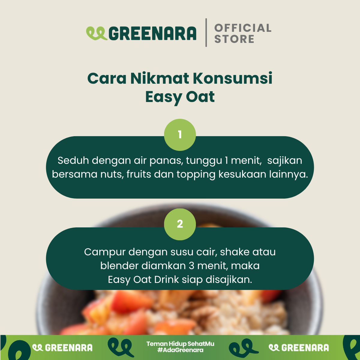 Greenara Easy Oat Apple / Oatmeal Instan Rendah Kalori (160kal/saji) Sarapan Tinggi Protein & Serat