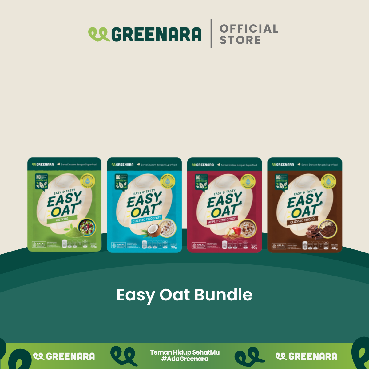 Greenara Natural Easy Oat / Instant Breakfast / Sarapan Sereal Sehat Kaya Nutrisi All Variant