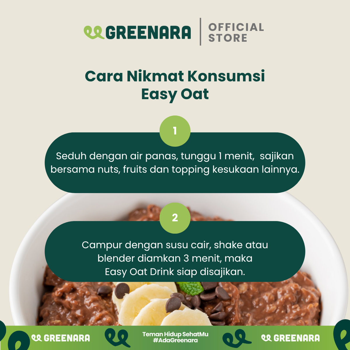 Greenara Natural Easy Oat / Instant Breakfast / Sarapan Sereal Sehat Kaya Nutrisi All Variant