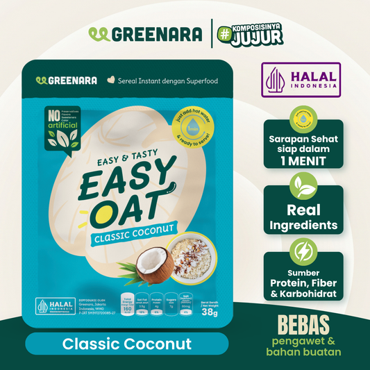 Greenara Natural Easy Oat Coconut / Oatmeal Instant Low Calorie (160cal/serv) Sarapan Tinggi Protein & Serat