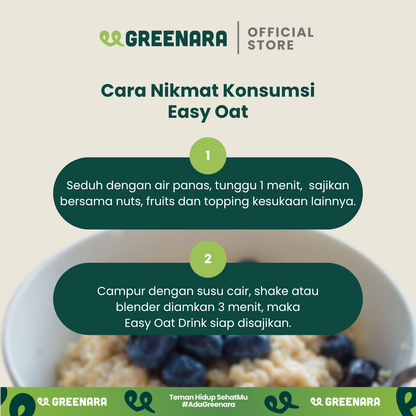 Greenara Easy Oat Coconut / Oatmeal Instan Rendah Kalori (160kkal/saji) Sarapan Tinggi Protein & Serat