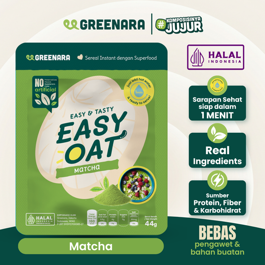 Greenara Natural Easy Oat Matcha / Oatmeal Instant Low Calorie (160cal/serv) Sarapan Tinggi Protein & Serat