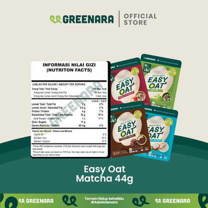 Greenara Natural Easy Oat Matcha / Oatmeal Instant Low Calorie (160cal/serv) Sarapan Tinggi Protein & Serat