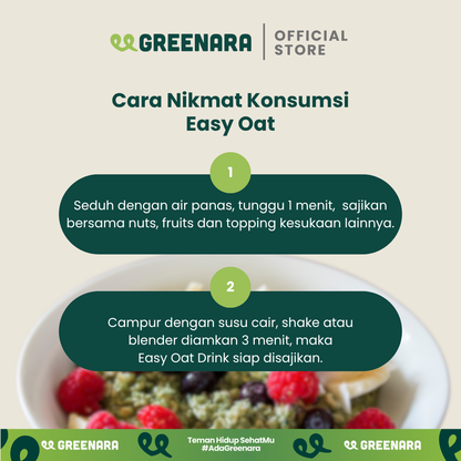 Greenara Natural Easy Oat Matcha / Oatmeal Instant Low Calorie (160cal/serv) Sarapan Tinggi Protein & Serat