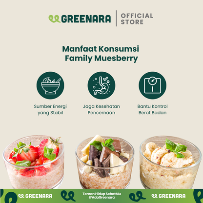 Greenara Natural Family Muesberry 500gr (140cal/serv)/ Sarapan Sehat Oatmeal Kaya Serat Protein