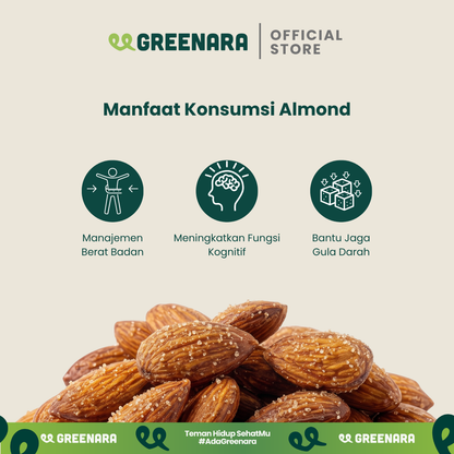 Greenara Natural Honey Roasted Almonds 120gr Low Calorie (160cal / Serv) / Snack Kacang Sehat Alami