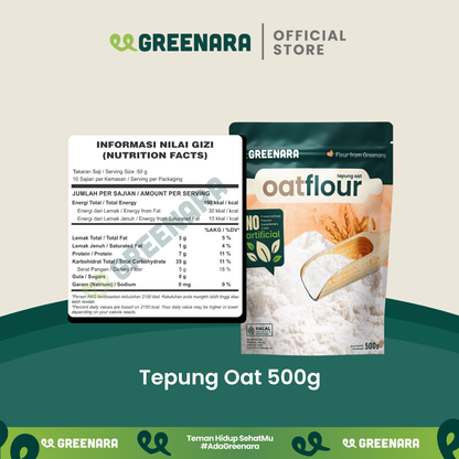 Greenara Natural Oat Flour 500gr Less Gluten / Tepung Oat Pancake Roti Kue / Pengganti Tepung Terigu