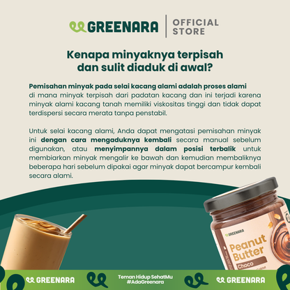 Greenara Natural Peanut Choco Butter 230gr Rendah Kalori (100kal/saji) / Selai Kacang Rendah Kalori