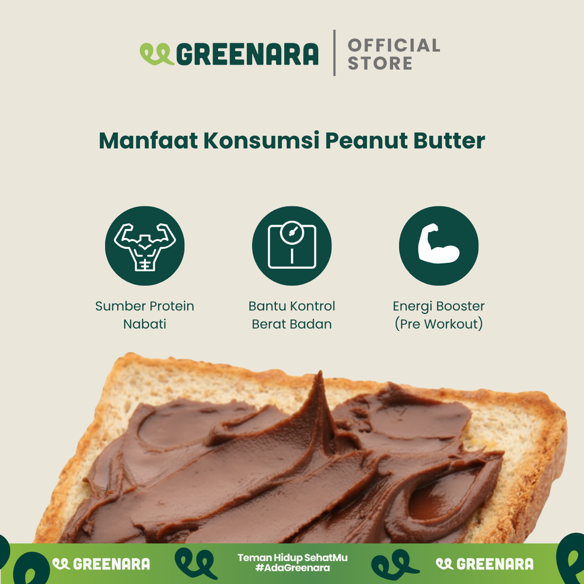 Greenara Natural Peanut Choco Butter 230gr Rendah Kalori (100kal/saji) / Selai Kacang Rendah Kalori
