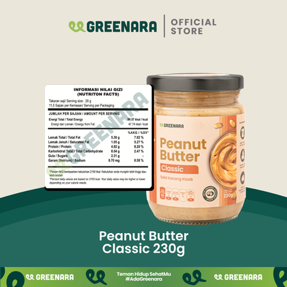 Greenara Natural Peanut Classic Butter 230g Low Calorie (100cal/serv) / Selai Kacang Rendah Kalori