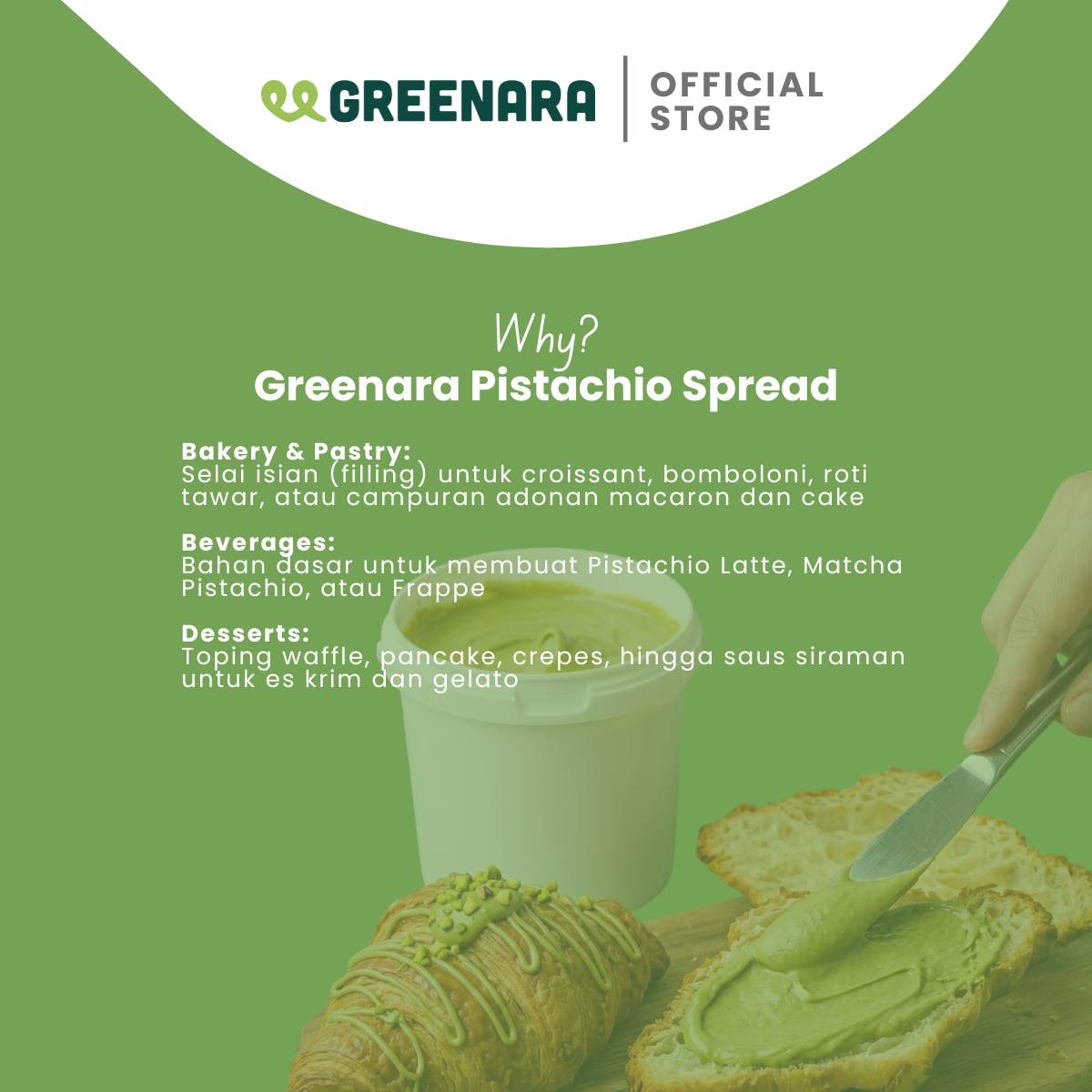 Greenara Pistachio Spread 1 Liter / Selai Kacang Pistachio untuk Baking Pastry Ingredients Roti