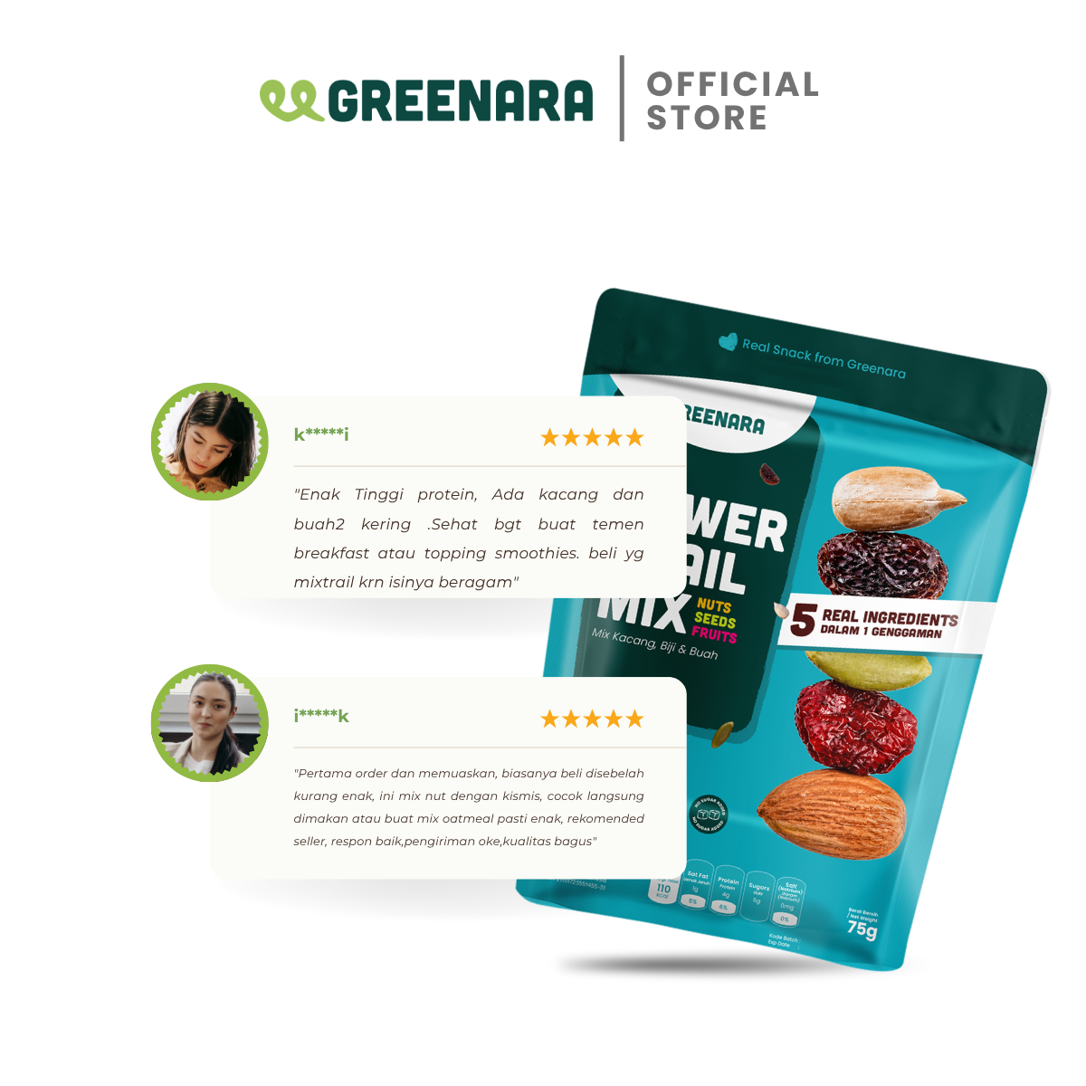 Greenara Natural Power Trail Mix 75gr / Healthy Snack (No Sugar Added) / Snack Sehat