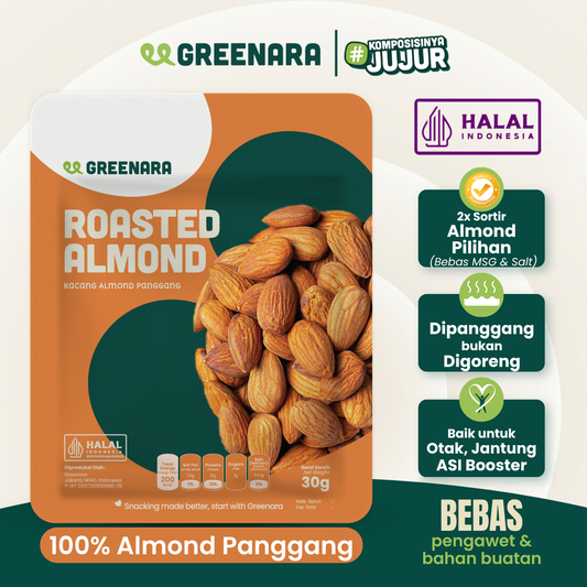 Greenara One Serving Roasted Almond 30gr / Snack Sehat / Kacang Almond Panggang / Camilan Diet