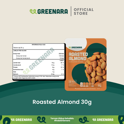 Greenara One Serving Roasted Almond 30gr / Snack Sehat / Kacang Almond Panggang / Camilan Diet