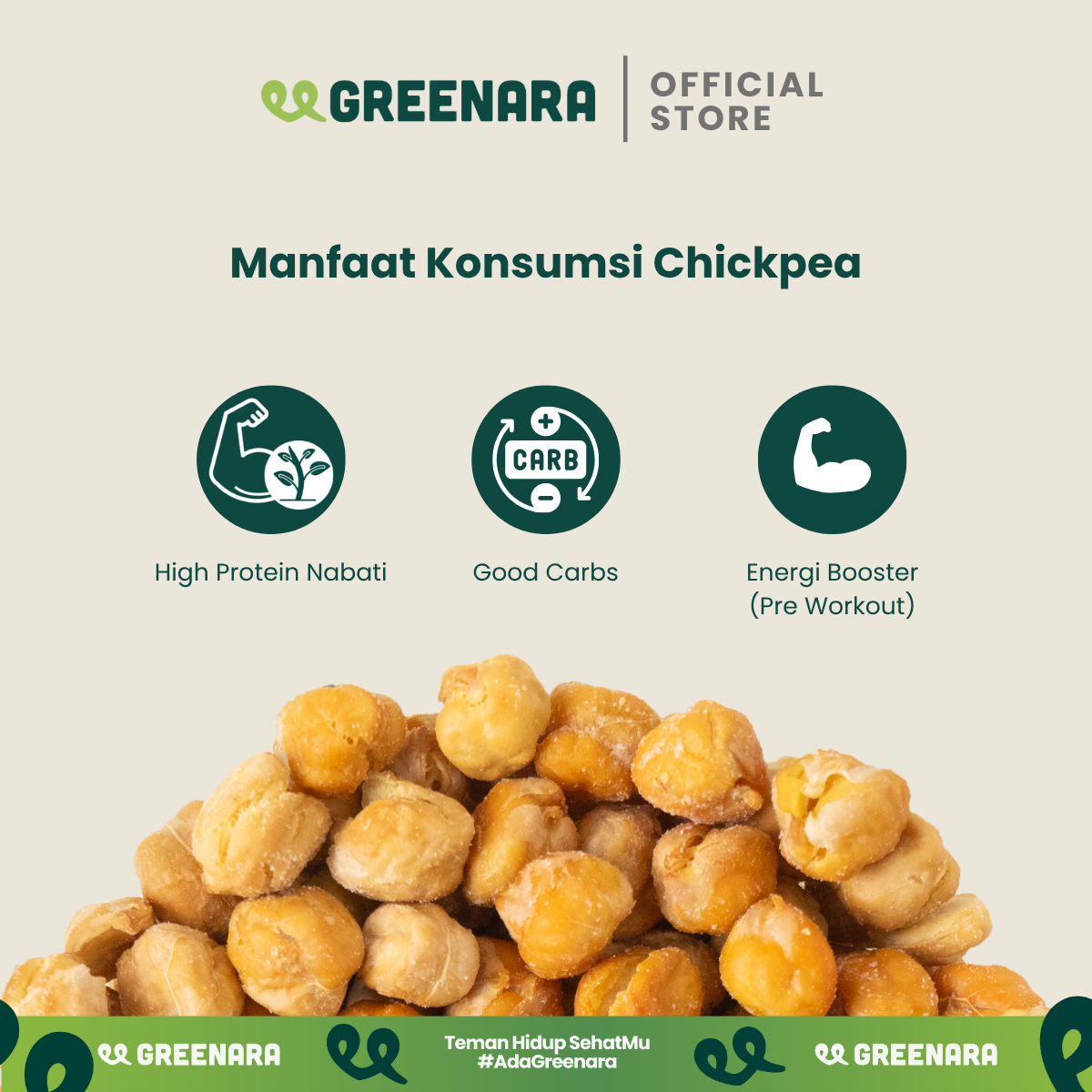 Greenara Natural Roasted Chickpea Savory 56g / Kacang Arab Panggang Gurih / Snack Sehat