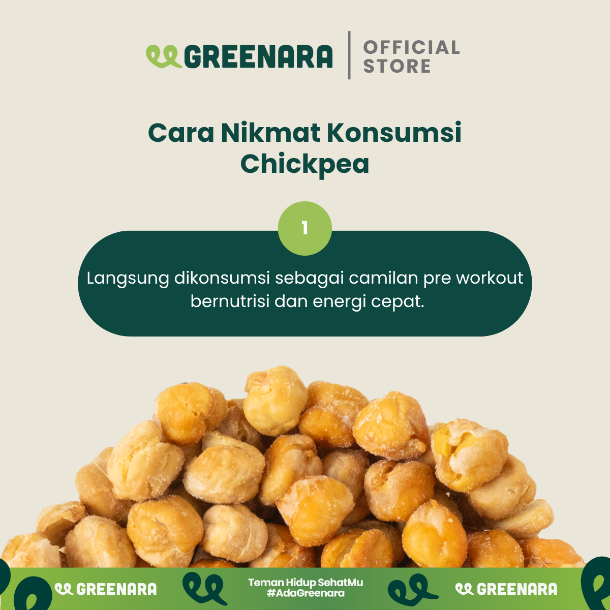 Greenara Natural Roasted Chickpea Savory 56g / Kacang Arab Panggang Gurih / Snack Sehat