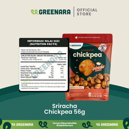 Greenara Natural Roasted Chickpea Sriracha 56g / Kacang Arab Panggang Rasa Sriracha / Snack Sehat