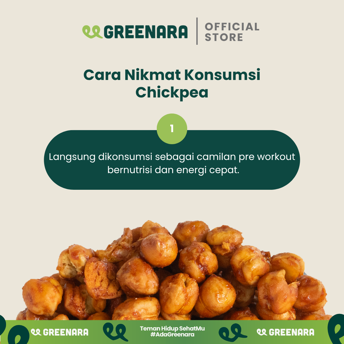 Greenara Natural Roasted Chickpea Sriracha 56g / Kacang Arab Panggang Rasa Sriracha / Snack Sehat