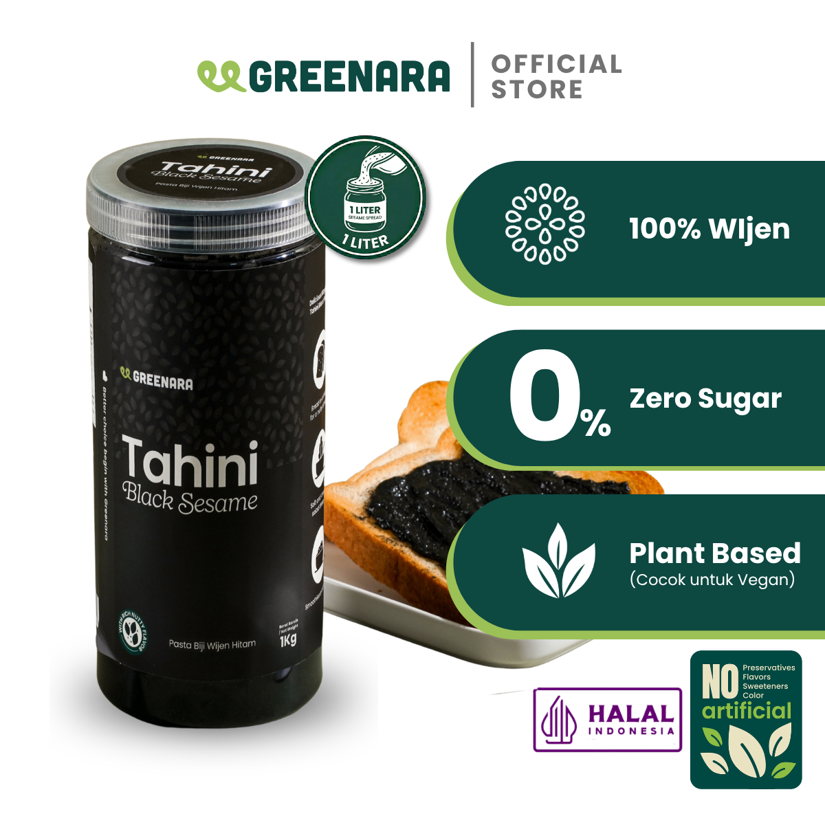 Greenara Tahini Biji Wijen Hitam Alami 1Kg / Selai Wijen