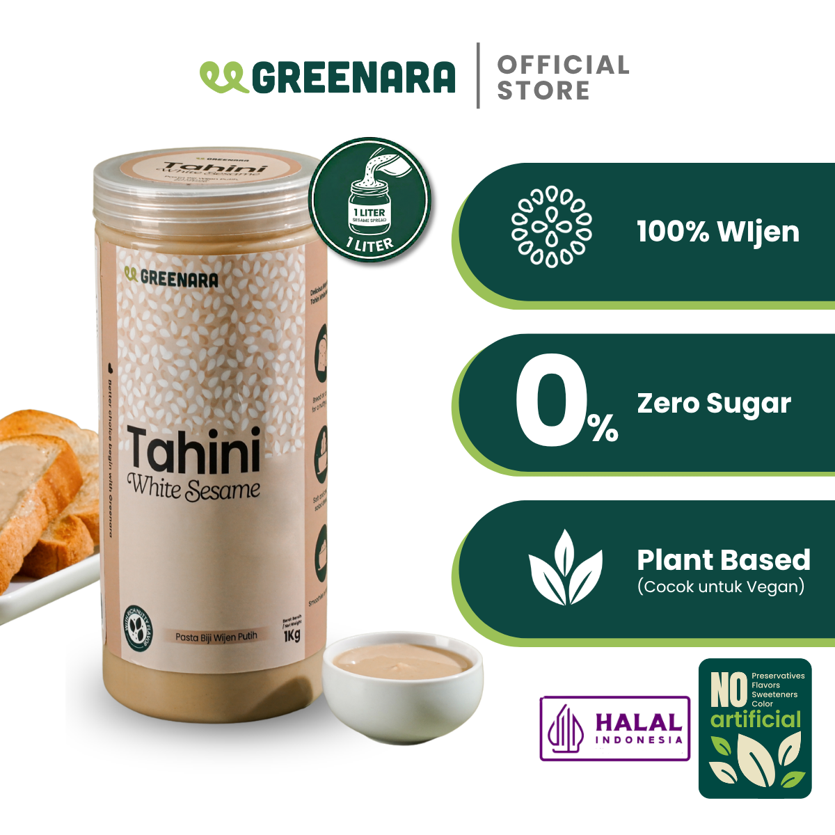 Greenara Natural Tahini Biji Wijen Putih 1Kg / Selai Wijen