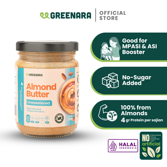 Greenara Unsweetened (Original) Almond Butter 230g Low Calorie (120cal/serv)/Selai Kacang Rendah Kalori