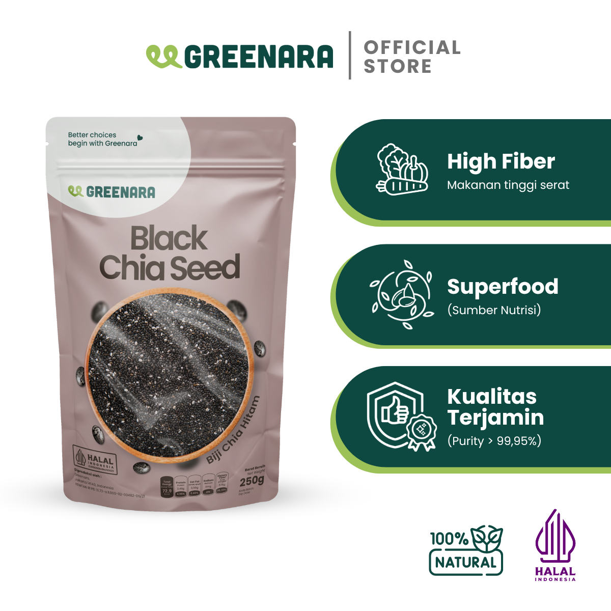 Greenara Black Chia Seed 250gr / Biji Chia Seed Hitam