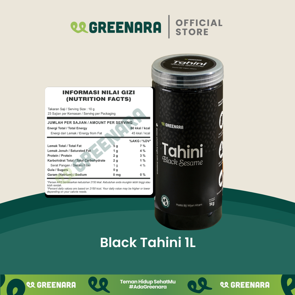 Greenara Tahini Biji Wijen Hitam Alami 1Kg / Selai Wijen