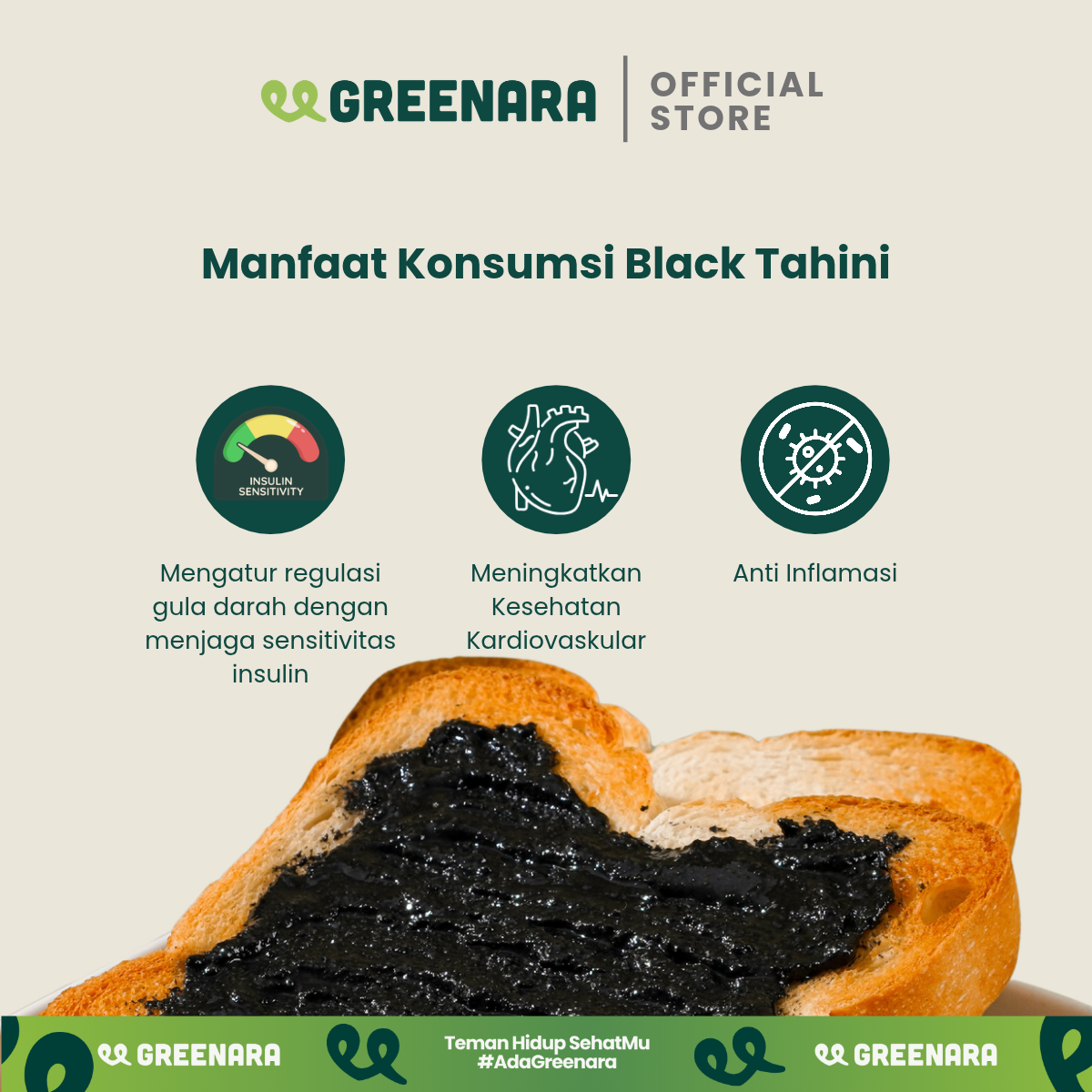 Greenara Tahini Biji Wijen Hitam Alami 1Kg / Selai Wijen