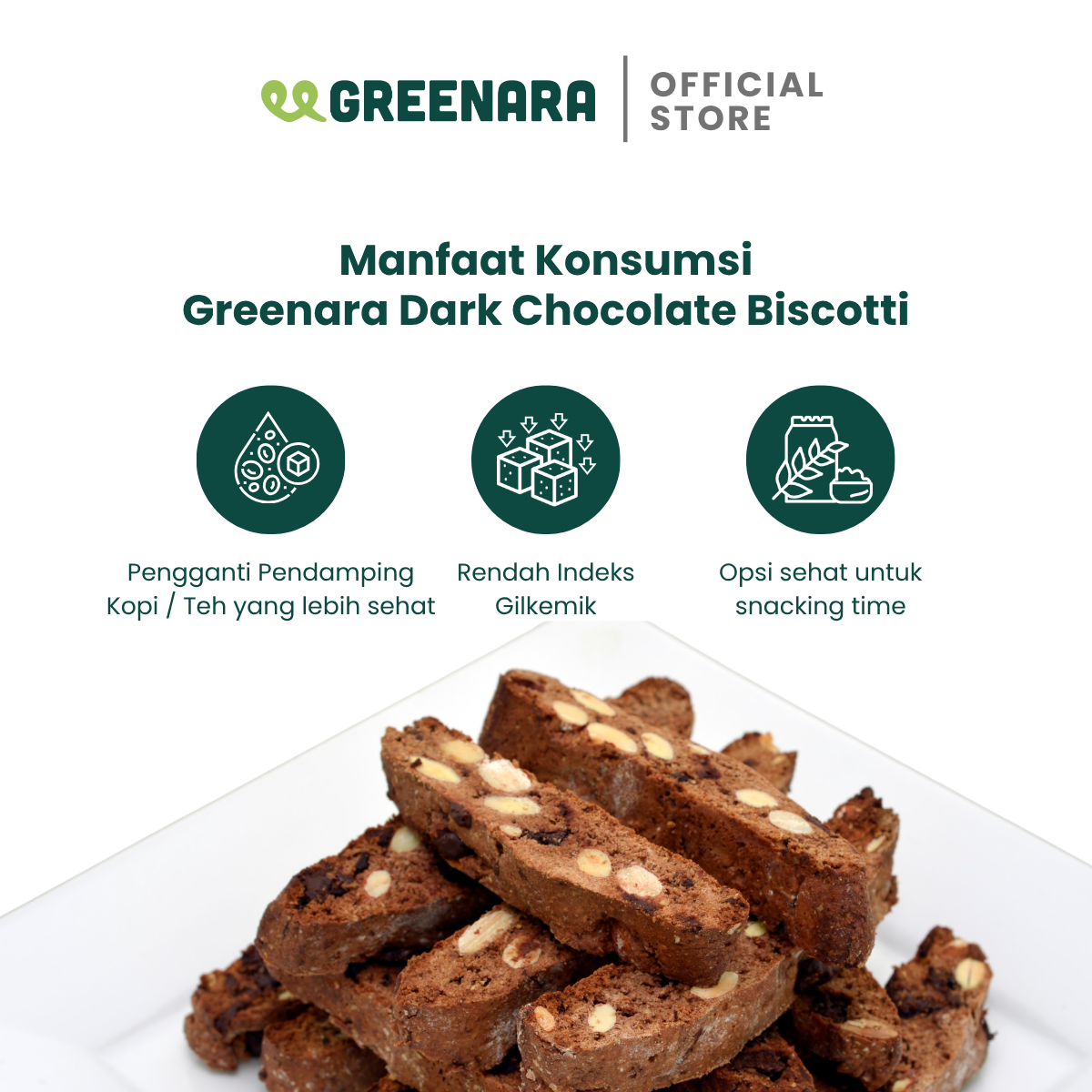Greenara One Serving Dark Chocolate Cashew Biscotti (100kal/Saji) / Biskuit Sehat Bebas Gluten Tanpa Gula Pasir / Camilan Sehat