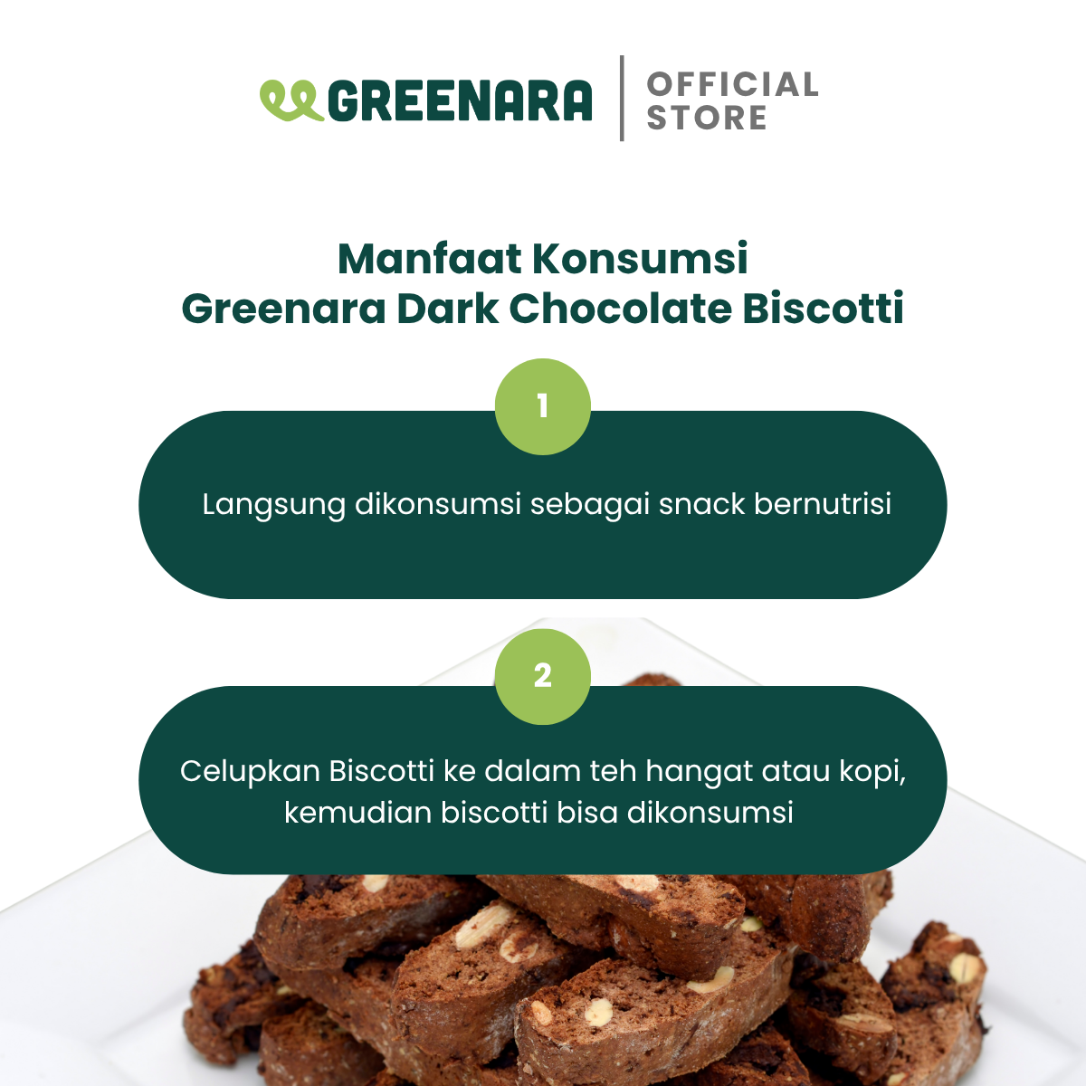 Greenara One Serving Dark Chocolate Cashew Biscotti (100kal/Saji) / Biskuit Sehat Bebas Gluten Tanpa Gula Pasir / Camilan Sehat