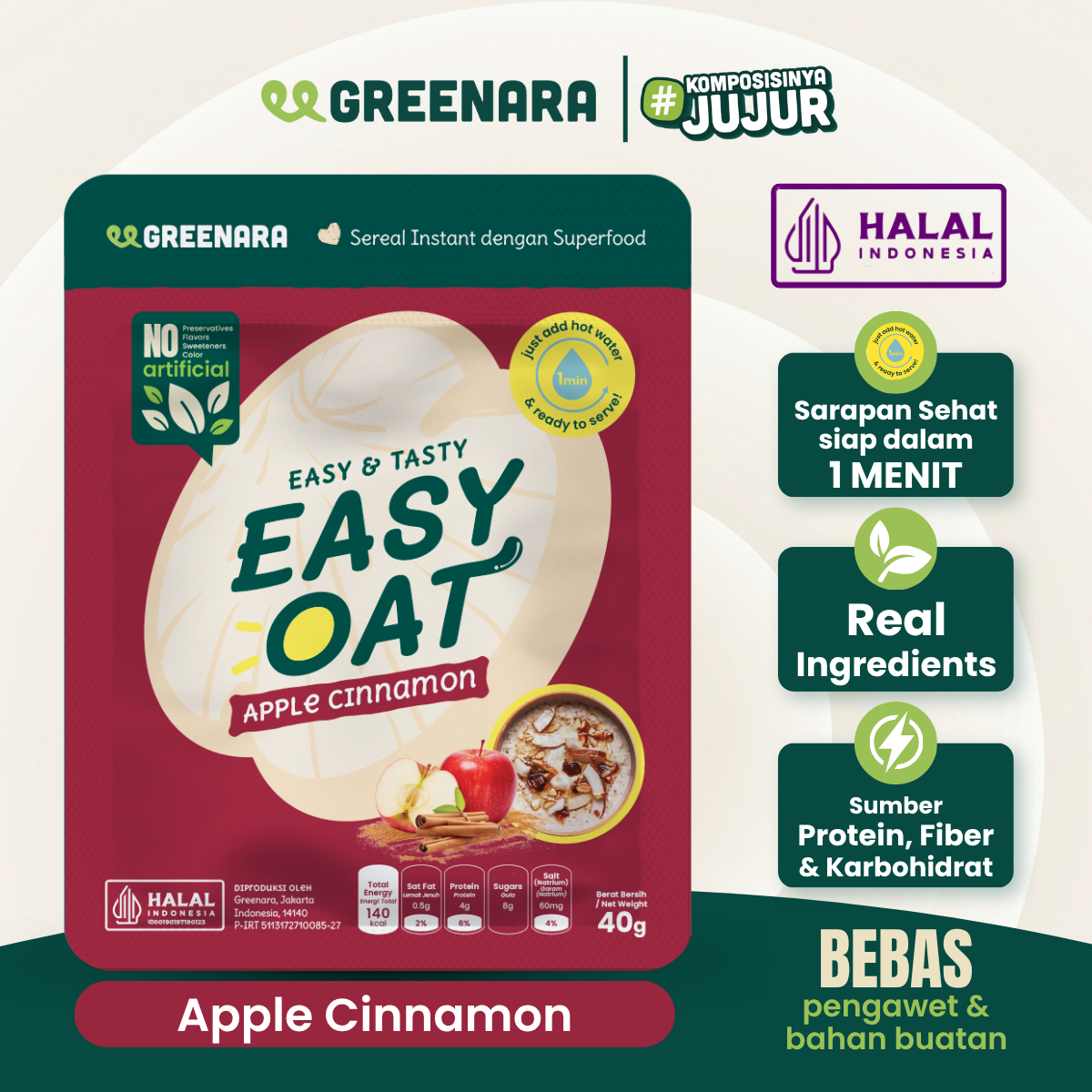 Greenara Easy Oat / Sarapan Instan / Sereal Sarapan Sehat Kaya Nutrisi Semua Varian