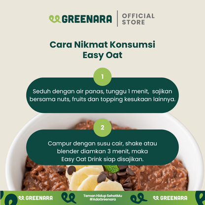 Greenara Natural Easy Oat Choco / Oatmeal Instant Low Calorie (180cal/serv) Sarapan Tinggi Protein & Serat