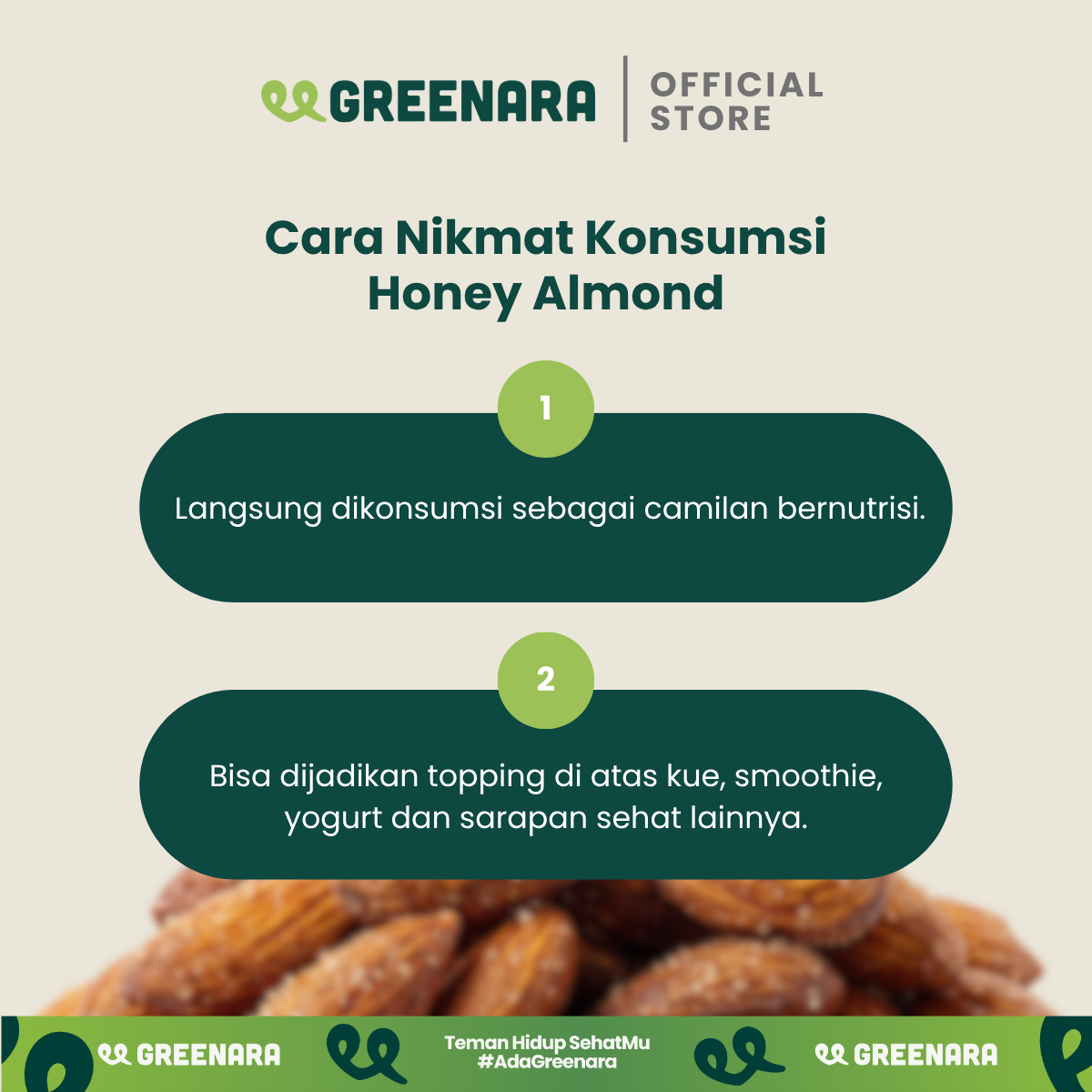 Satu Porsi Almond Panggang Madu 30g / Almond Madu