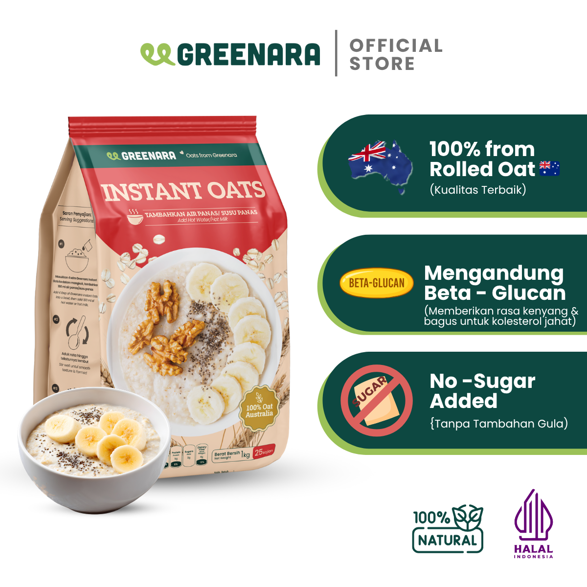 Greenara Greenara Natural Instant Oat 1Kg / Oatmeal Instant